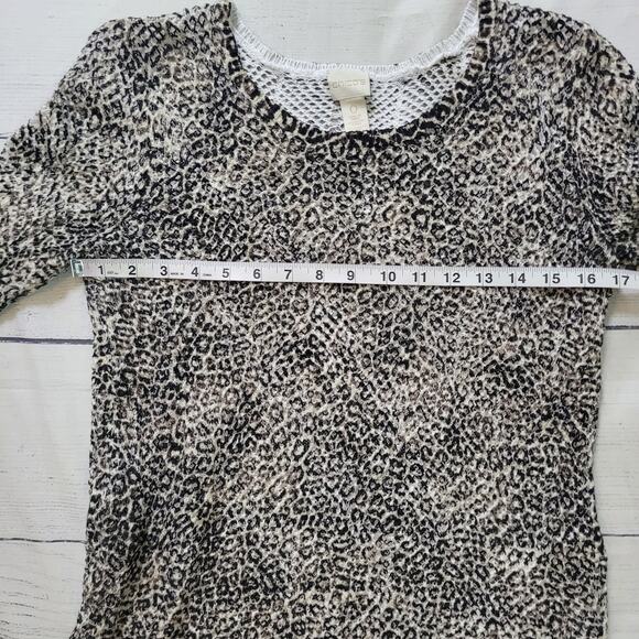 Chico's Size 0 US S Animal Print Slub Knit Hi-Low Long Sleeve Sheer Tunic Top - Picture 5 of 9